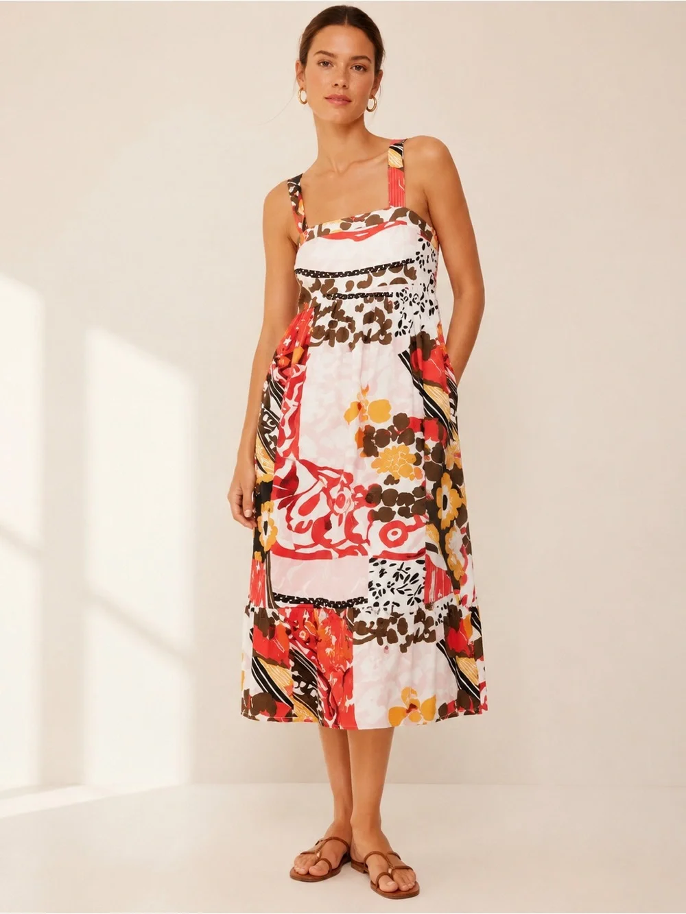 J. Crew sleeveless midi sundress size 2 a line retro colorful summer sundress